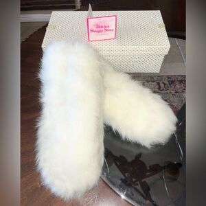 Deadstock 1960s 60s Vintage Ivory Furry Shaggy Soft Shearling Lamb Slippers Box